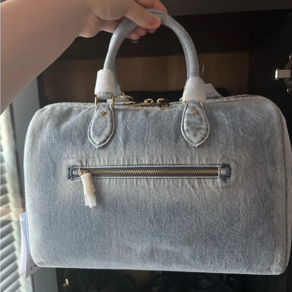 Coach Light Blue Denim Satchel with Red Heart Charm